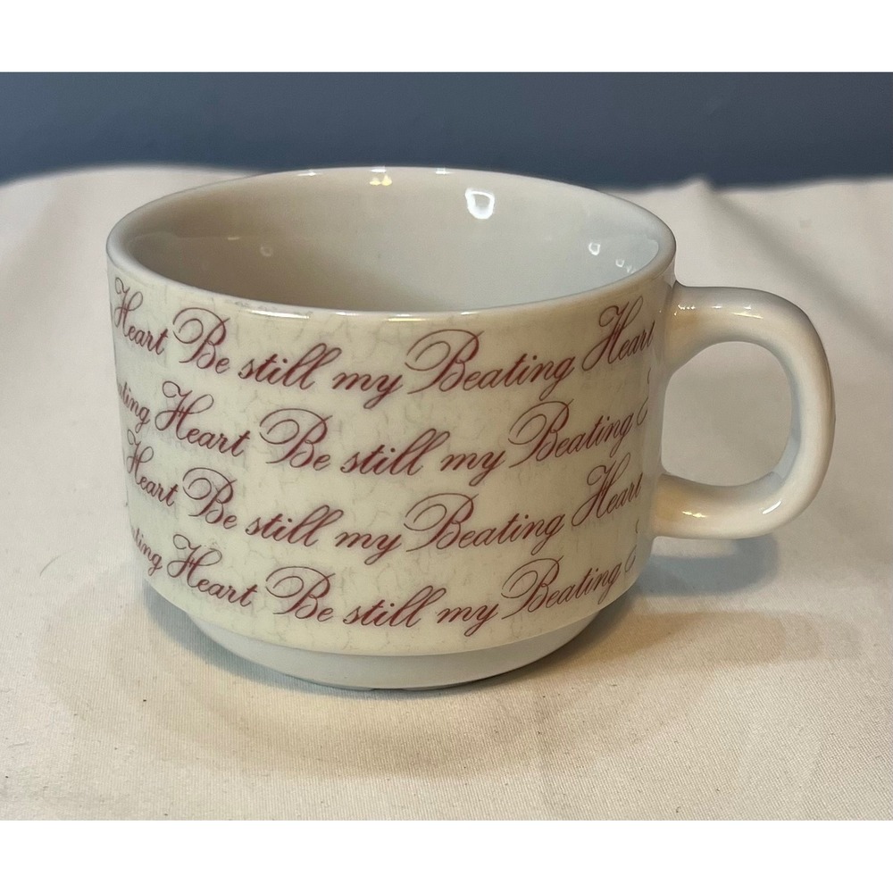 Vintage Pier 1 Imports China Mug Red Cursive "Be Still My Beating Heart" Floral